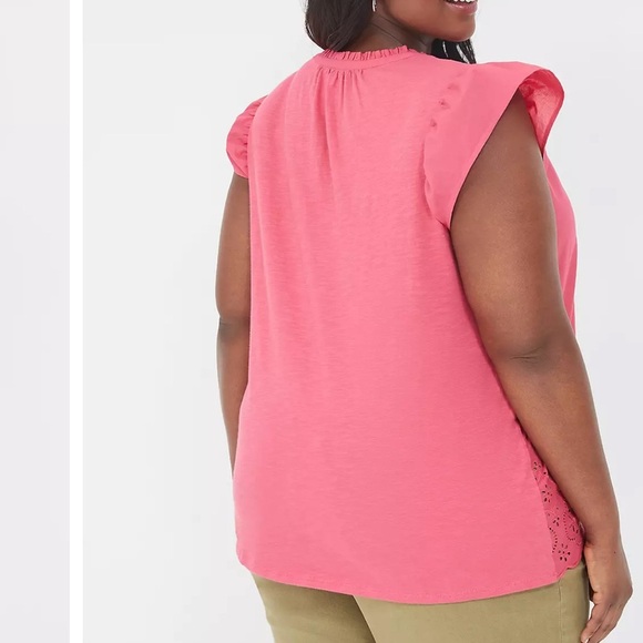 Lane Bryant hot pink Flutter Sleeve eyelet Woven Front button Top 18/20 plus - Picture 6 of 7